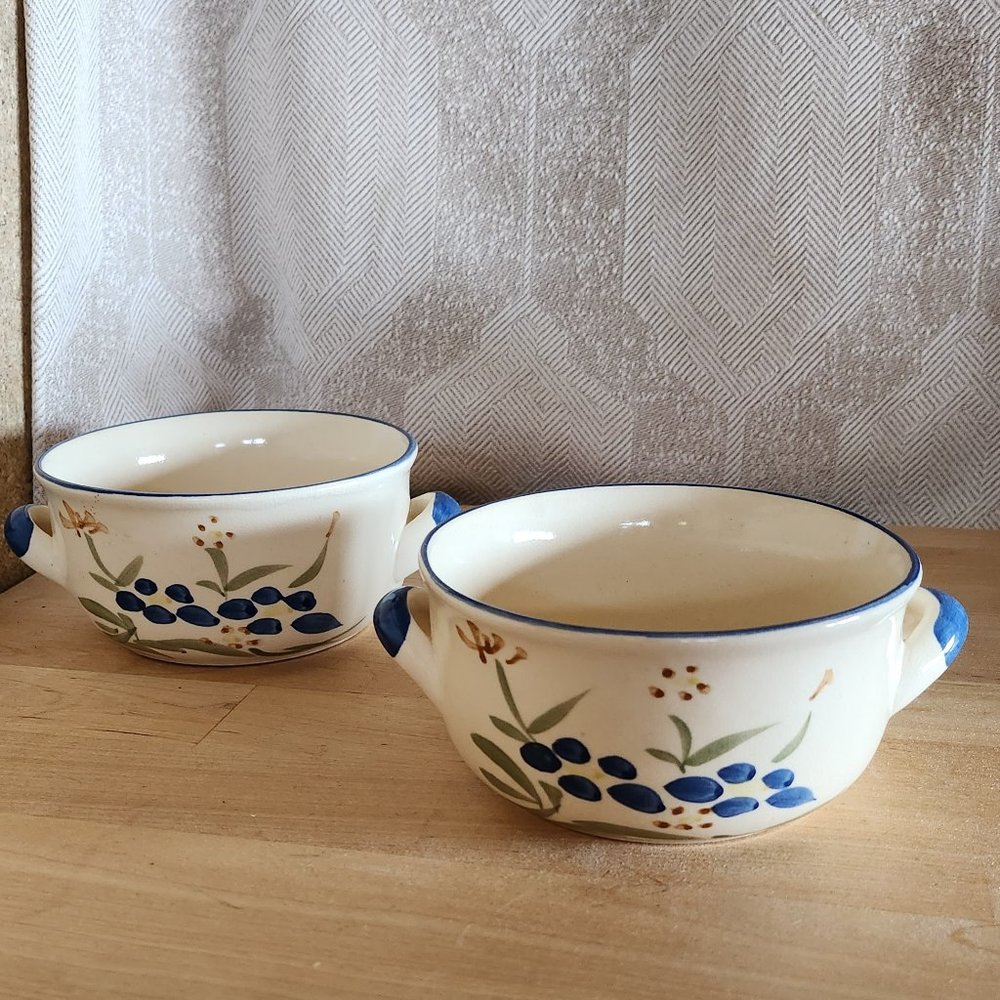 Set of Two (2)Vintage "Cisco Torrance" Soup Bowls with Blue Handles